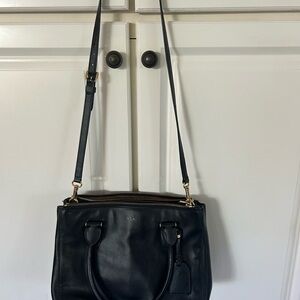 Lauren Ralph Lauren Black Leather Newbury Satchel 12x9 Beautiful! Double Zipper